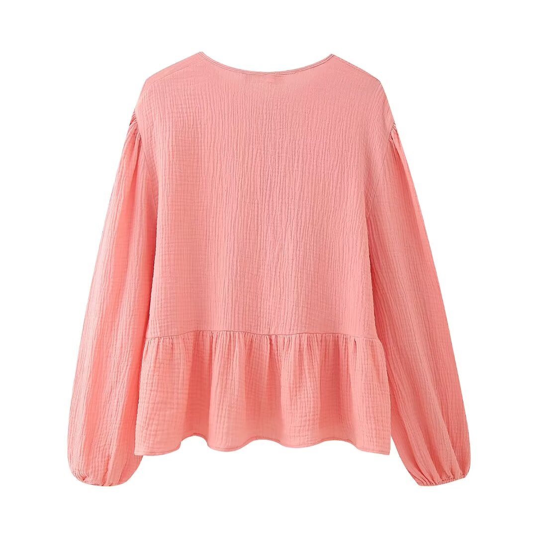 Women’s Pink Bow Detail Crew Neck Long Sleeve Top