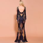 Women's Evening Stitching Long Sequin Dress