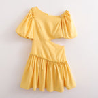 Dress for Women Design Puff Sleeve Slimming Waist Exposed Women Short A Line Dress