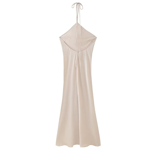 Women Clothing Summer Halter Collar Backless Strap Red Dress