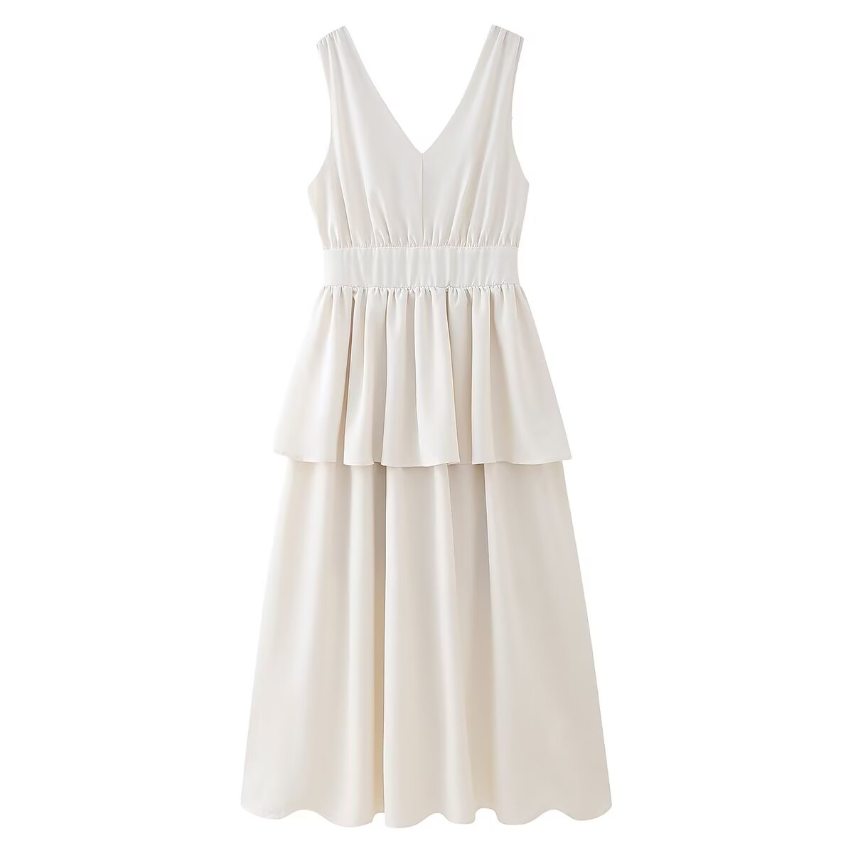 V-Neck Sleeveless A-Line Midi Dress