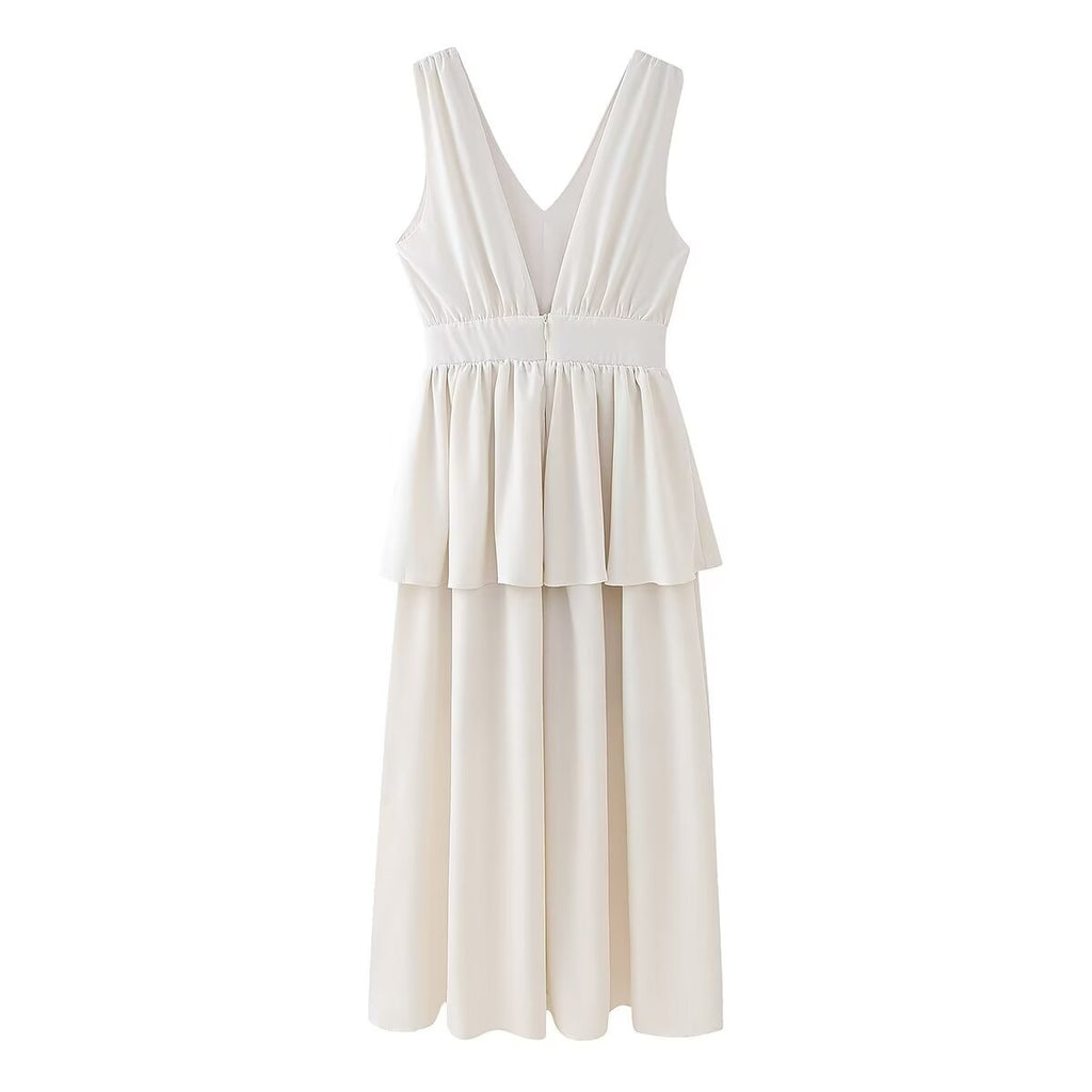 V-Neck Sleeveless A-Line Midi Dress