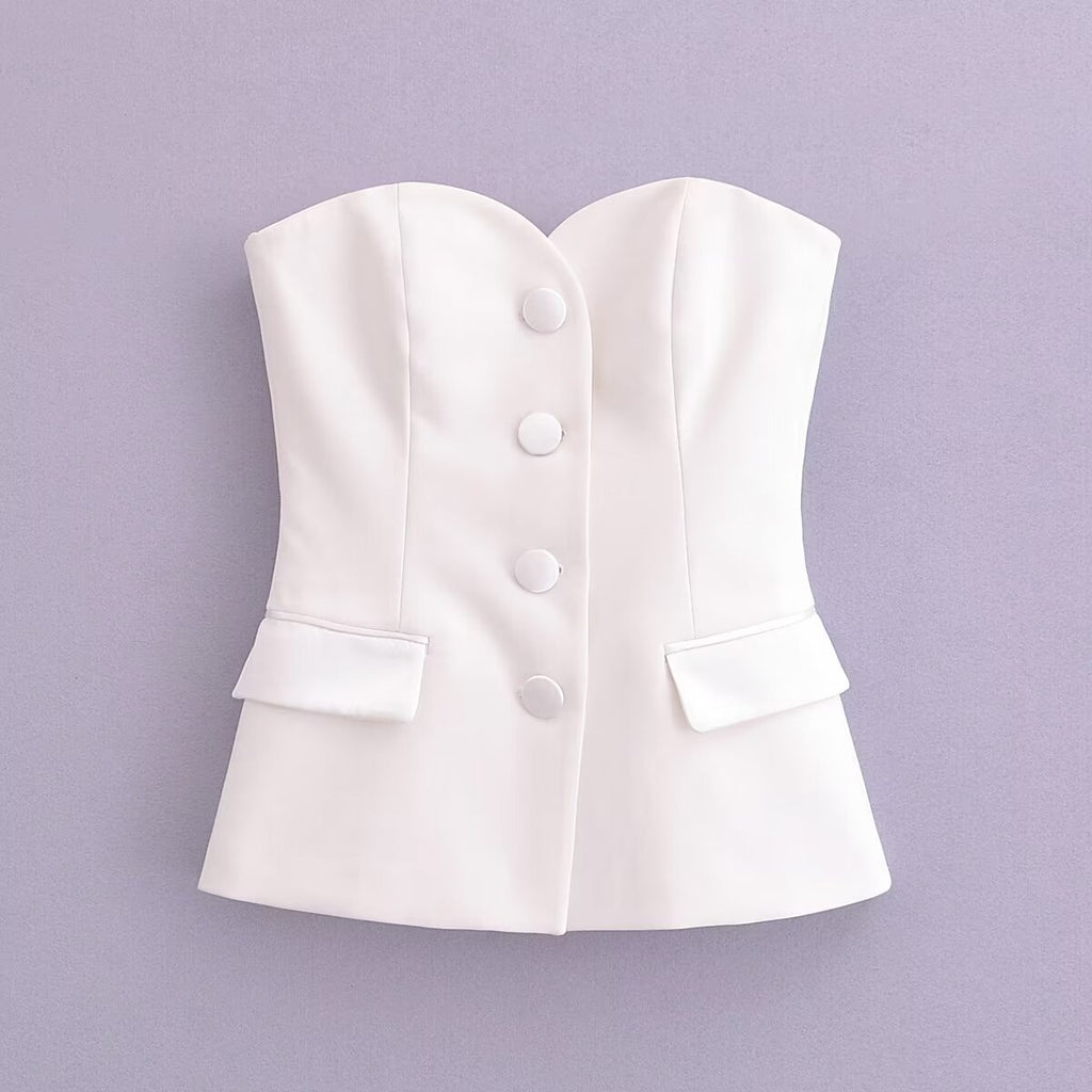 's Silk Satin Texture Stitching Corset Top