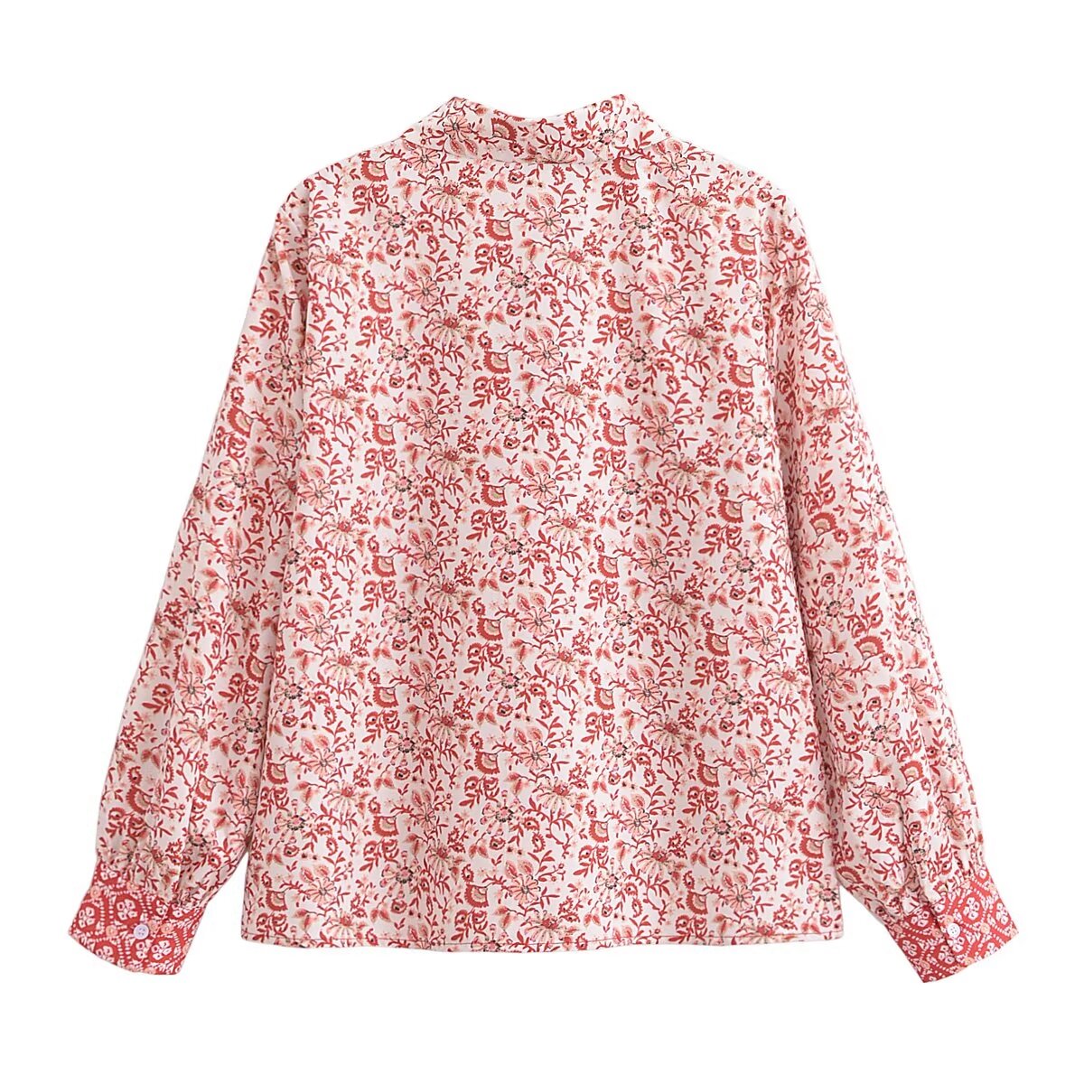 Women's Spring Elegant Collared Lace Up Floral Pullover Shirt Top For Women