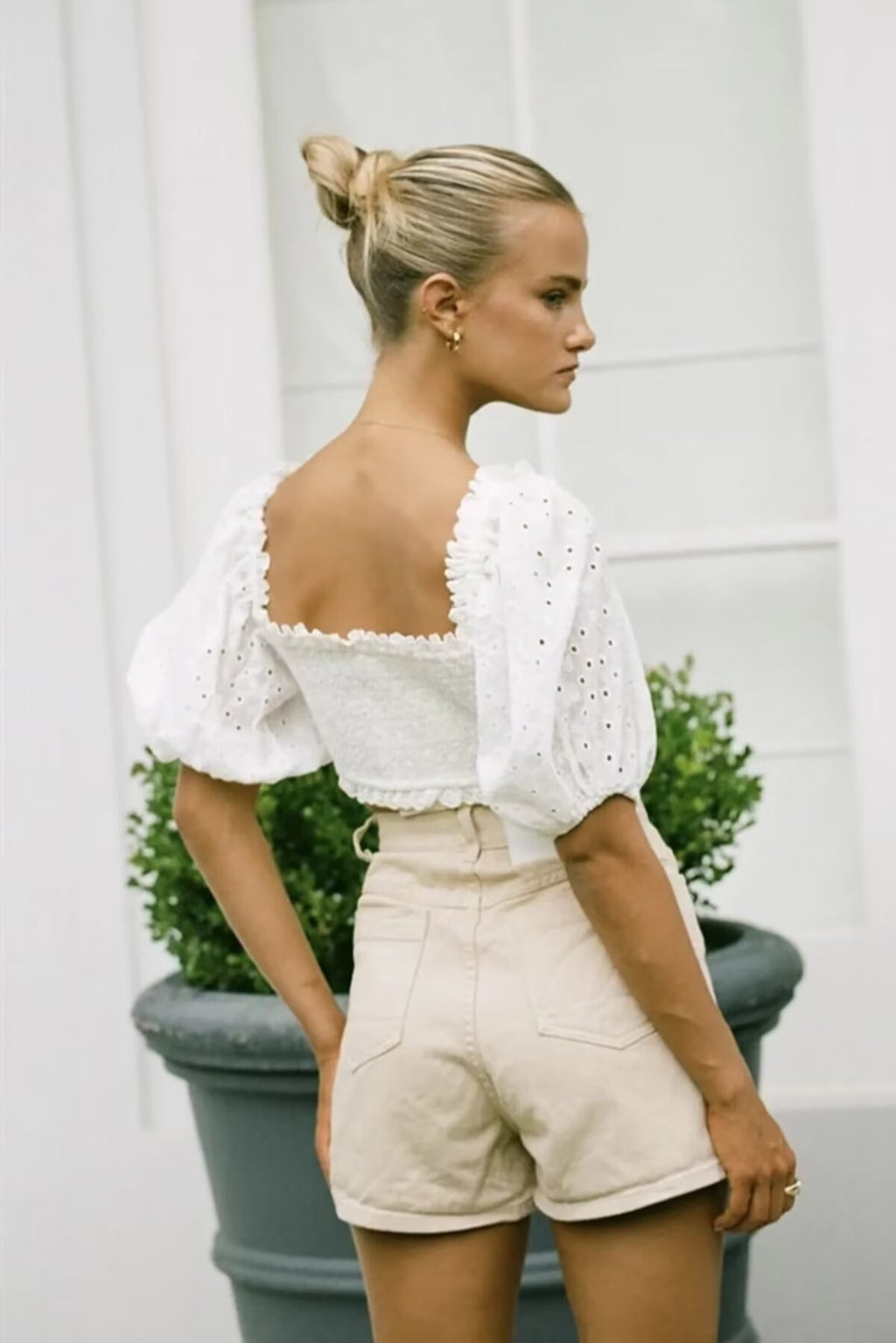 Women's Puff Sleeve Lace Up Slim Fit Short Small Shirt