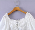 Women's Puff Sleeve Lace Up Slim Fit Short Small Shirt