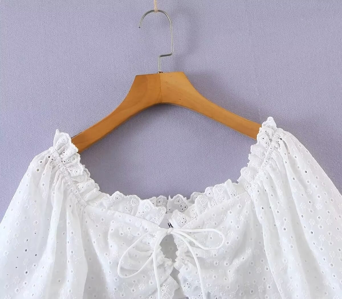 Women's Puff Sleeve Lace Up Slim Fit Short Small Shirt