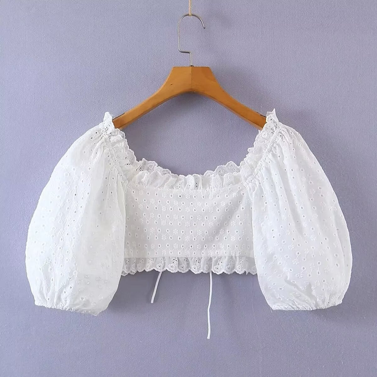 Women's Puff Sleeve Lace Up Slim Fit Short Small Shirt
