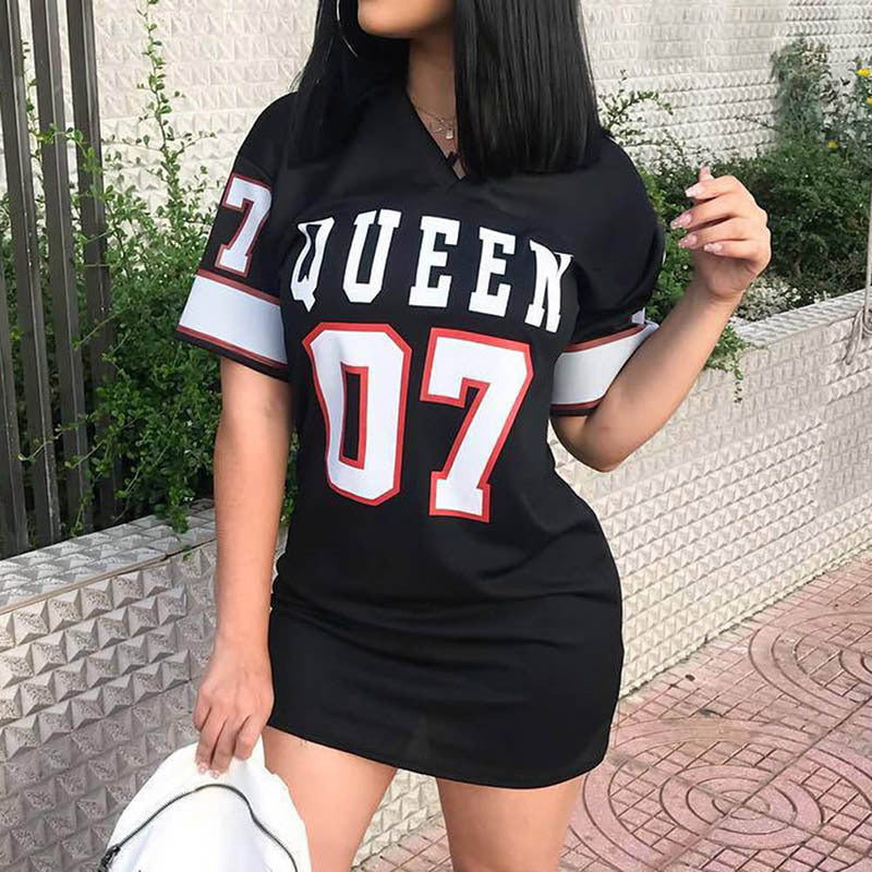 Women Casual Loose Hip Hop Lettered Casual Short Sleeve T Shirt Dress Women