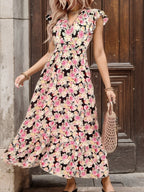 Summer Vacation Print Short-Sleeve V-Neck Dress