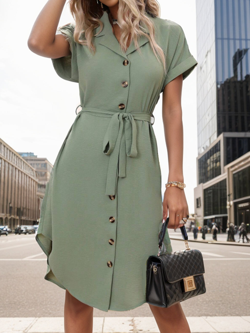 Short-Sleeve Solid-Color Office Blazers Dress