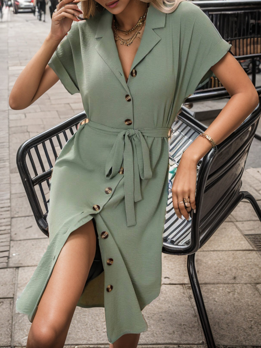 Short-Sleeve Solid-Color Office Blazers Dress