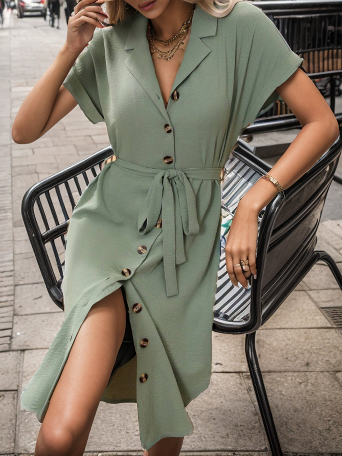 Short-Sleeve Solid-Color Office Blazers Dress