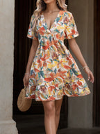 Floral-Print V-Neck Short-Sleeve Dress