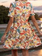 Floral-Print V-Neck Short-Sleeve Dress