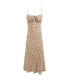 Seaside Sling Midi Chest Pleated Lace-Up Print Slip Dress Summer