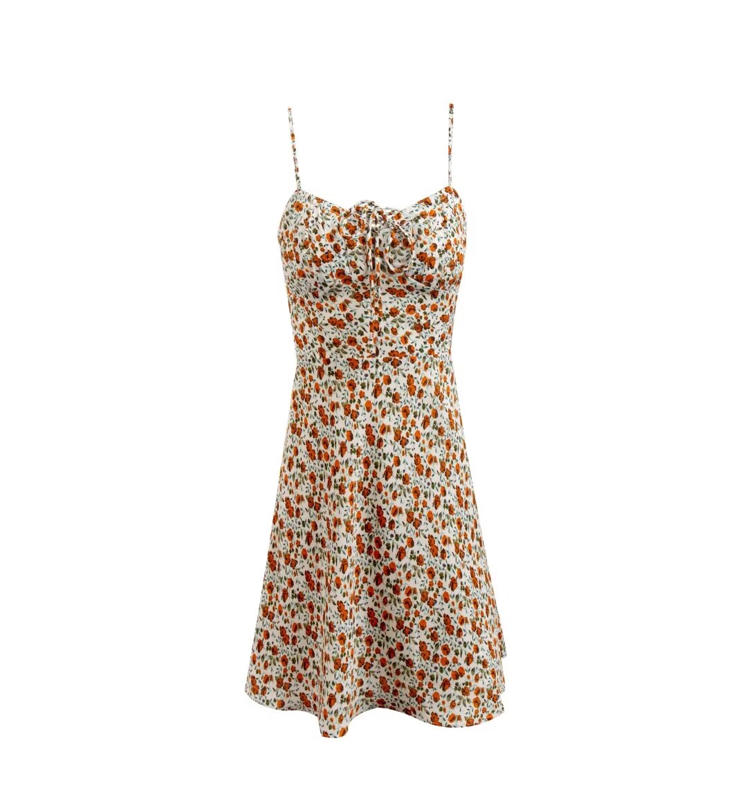 Floral Camisole Vacation Casual Lace-Up Dress Short