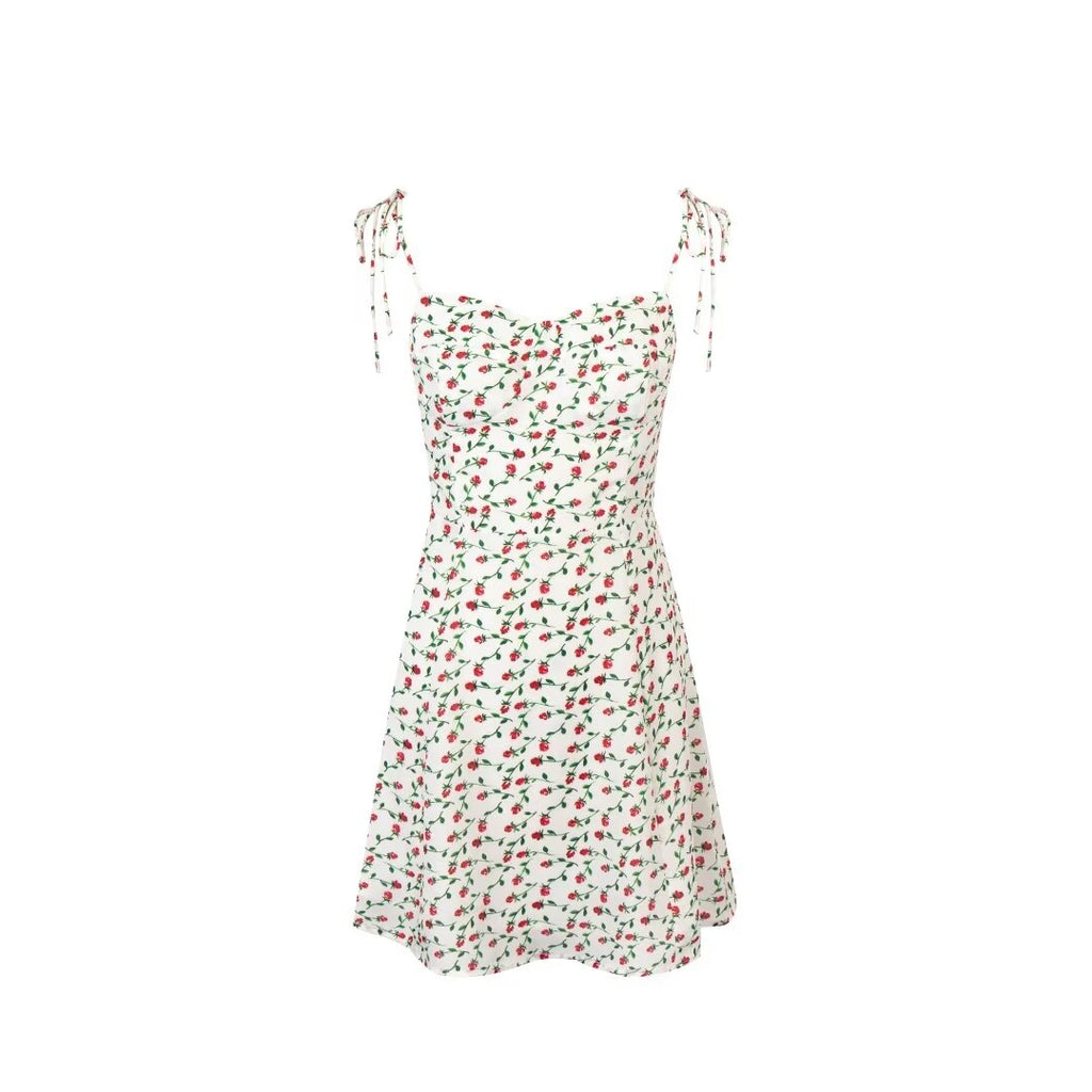 Women's Spring Girl Fresh White Background Floral Strap Dress