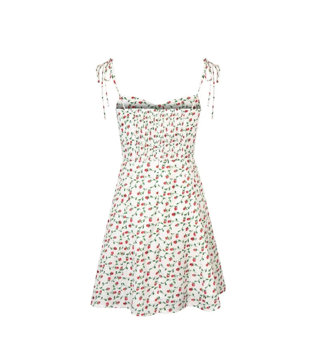 Women's Spring Girl Fresh White Background Floral Strap Dress