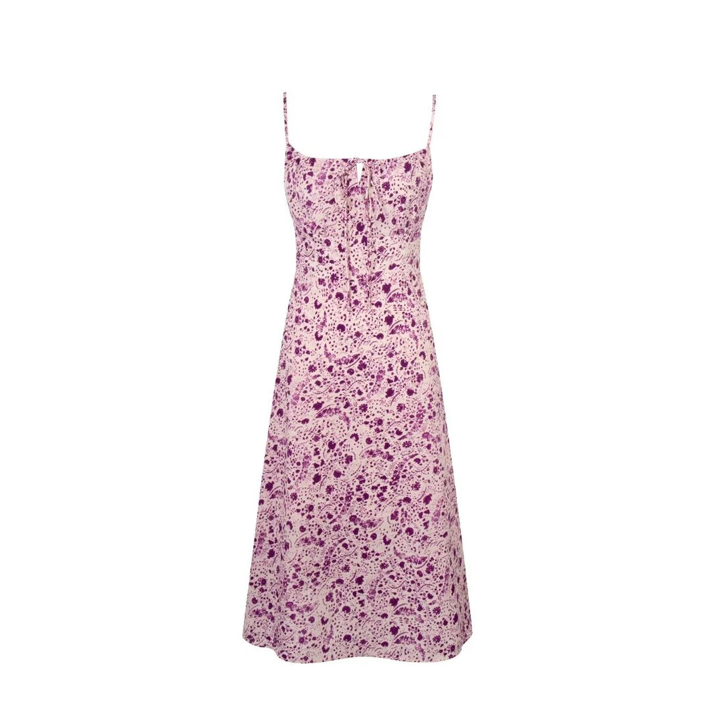 Romantic Purple Printed Butterfly Strap Holiday Casual Dress