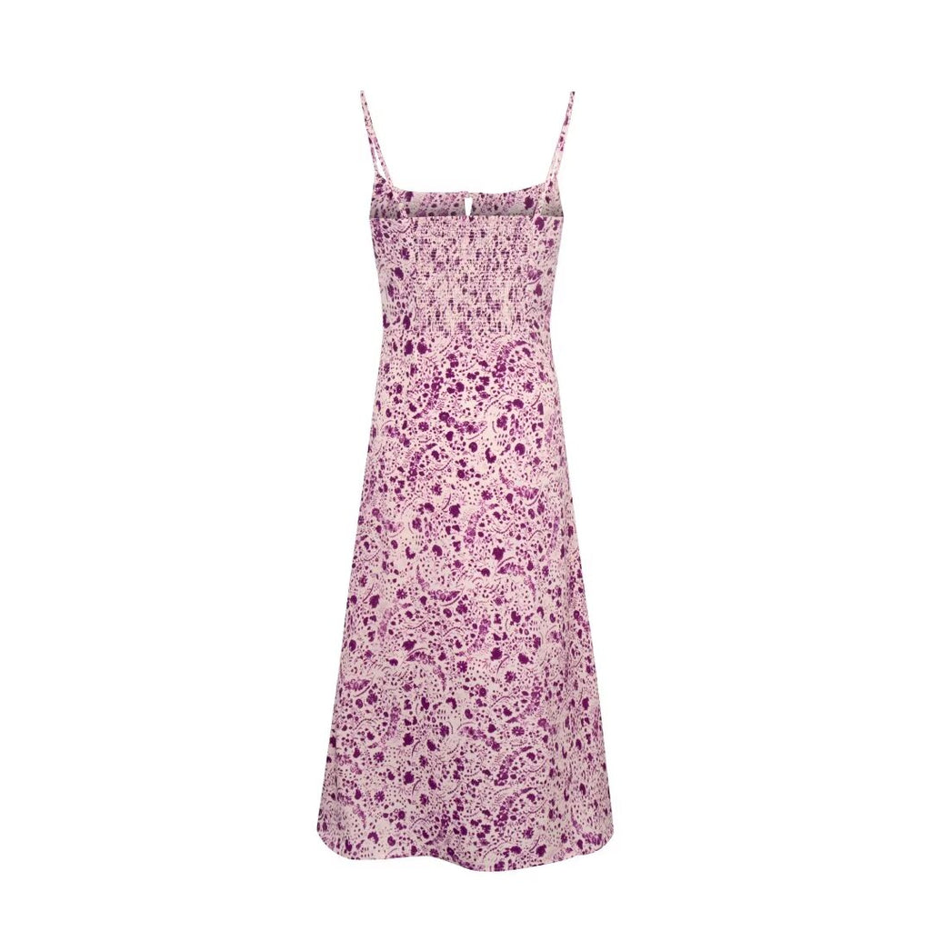 Romantic Purple Printed Butterfly Strap Holiday Casual Dress