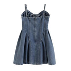 V-Neck Lace-Up Sleeveless Denim A-Line Mini Dress