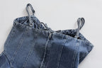 V-Neck Lace-Up Sleeveless Denim A-Line Mini Dress