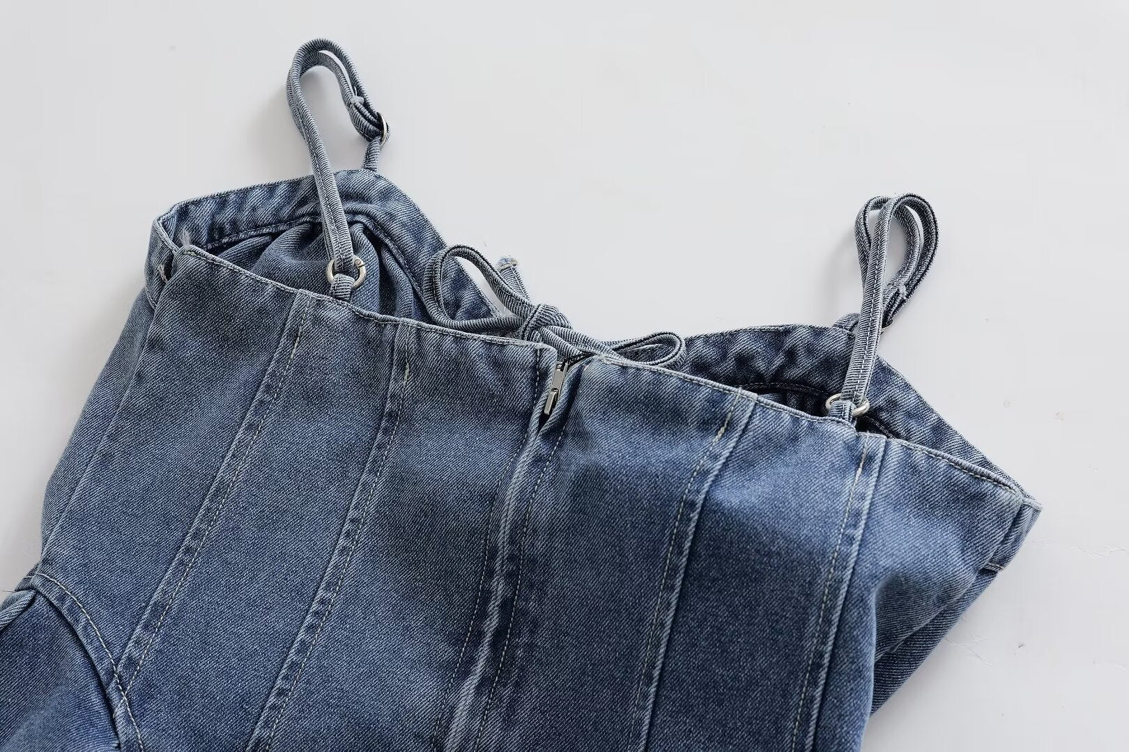 V-Neck Lace-Up Sleeveless Denim A-Line Mini Dress