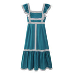 Spring Casual Square-Collar Color Contrast Patchwork Vest Dress