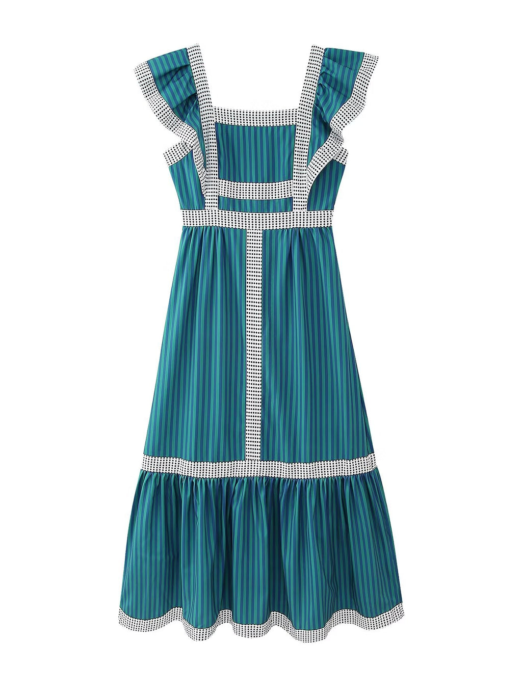 Spring Casual Square-Collar Color Contrast Patchwork Vest Dress