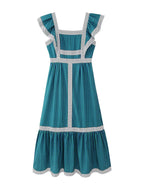 Spring Casual Square-Collar Color Contrast Patchwork Vest Dress