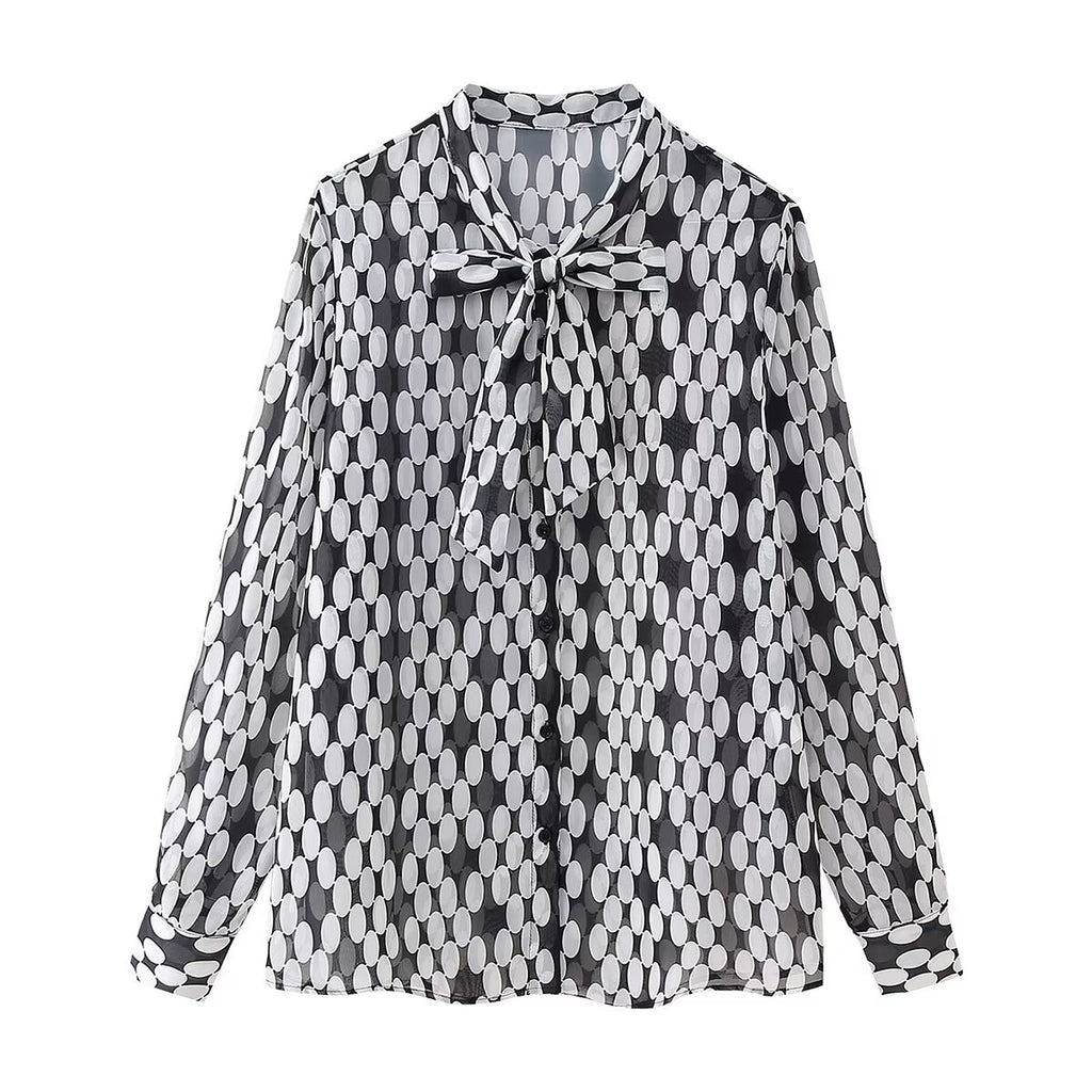 Women's Printed Chiffon Bowknot Decoration Shirt