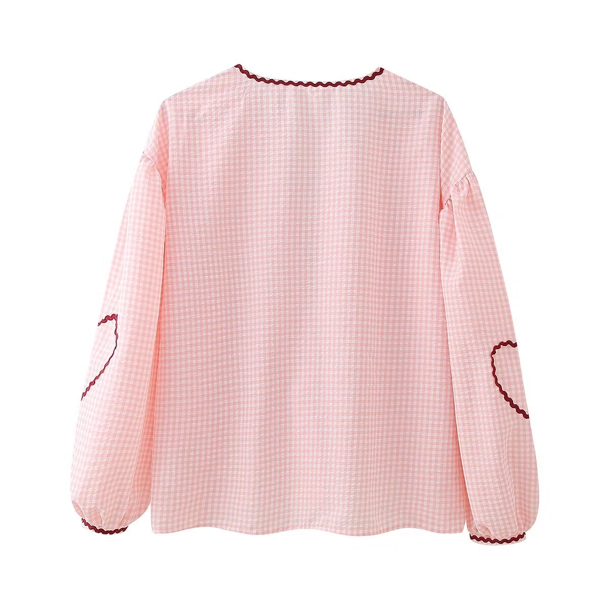 Women's Spring Contrast Color Braid Plaid Bow Love Shirt Casual For Women