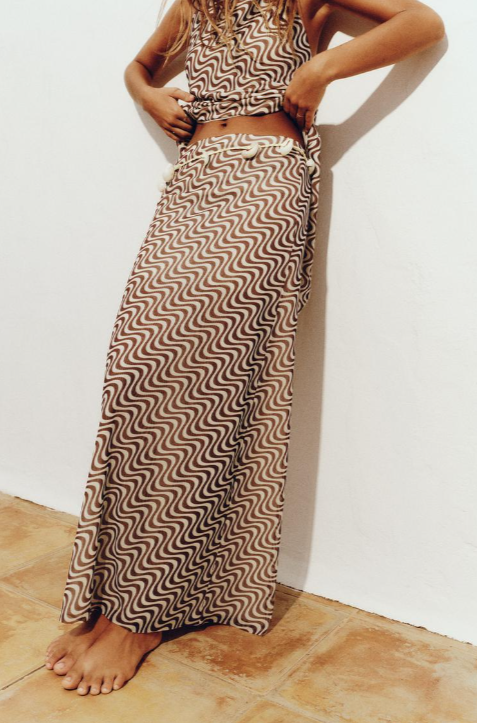 Spring Mid Length Printed Silk Mesh Skirt