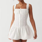 Women's White Embroidered Lace-Up Mini Dress