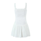 Women's White Embroidered Lace-Up Mini Dress