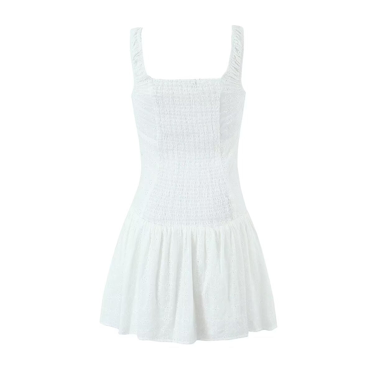Women's White Embroidered Lace-Up Mini Dress