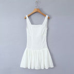 Women's White Embroidered Lace-Up Mini Dress