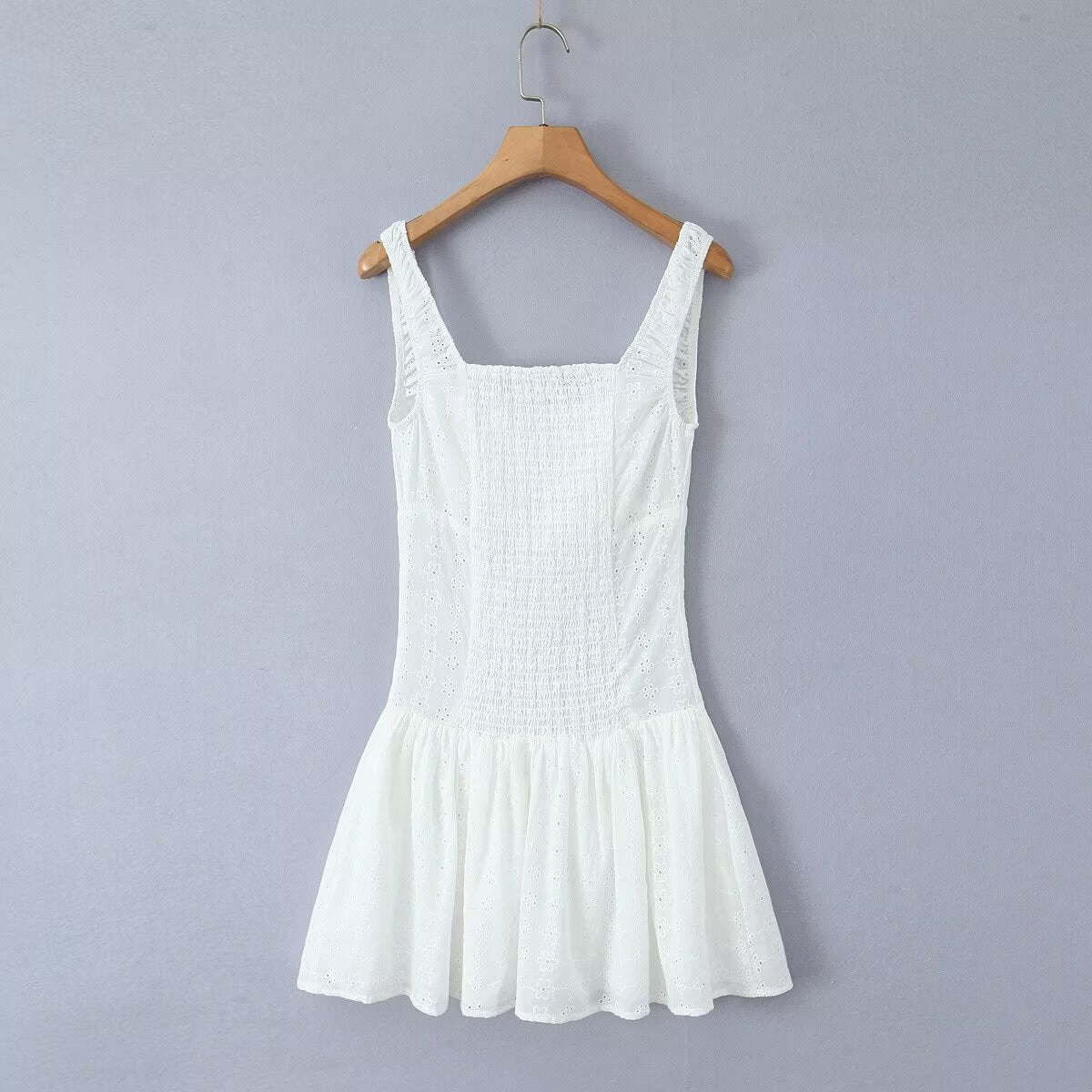 Women's White Embroidered Lace-Up Mini Dress