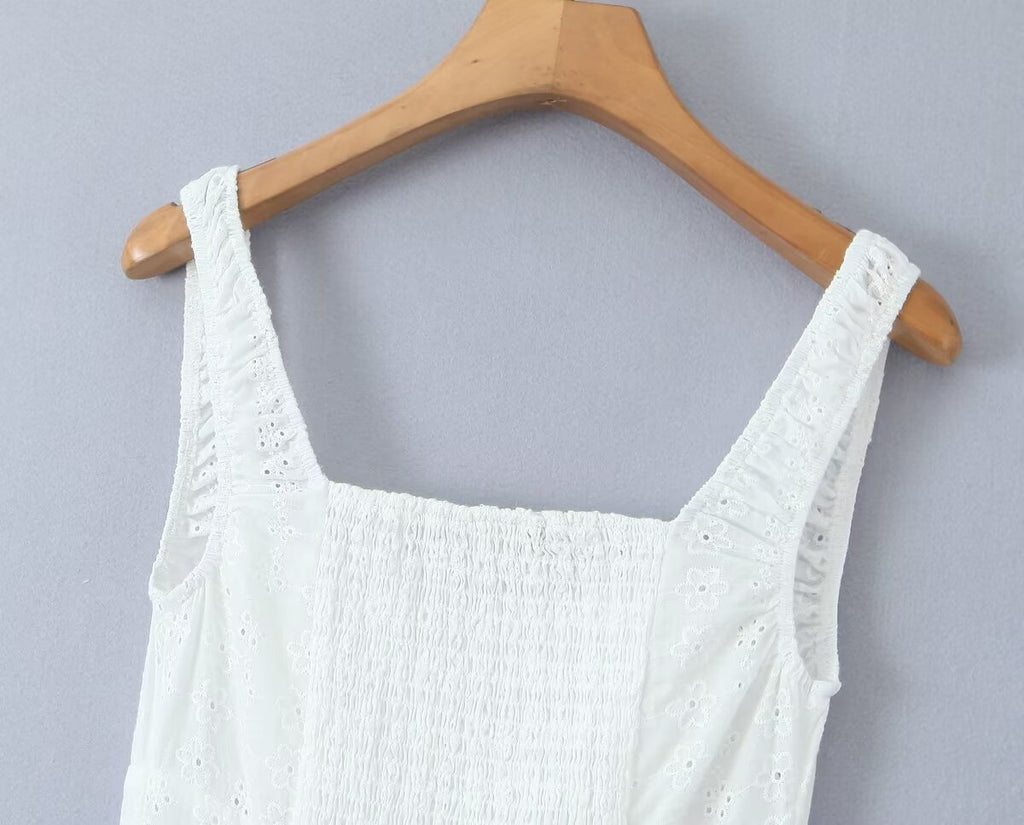 Women's White Embroidered Lace-Up Mini Dress