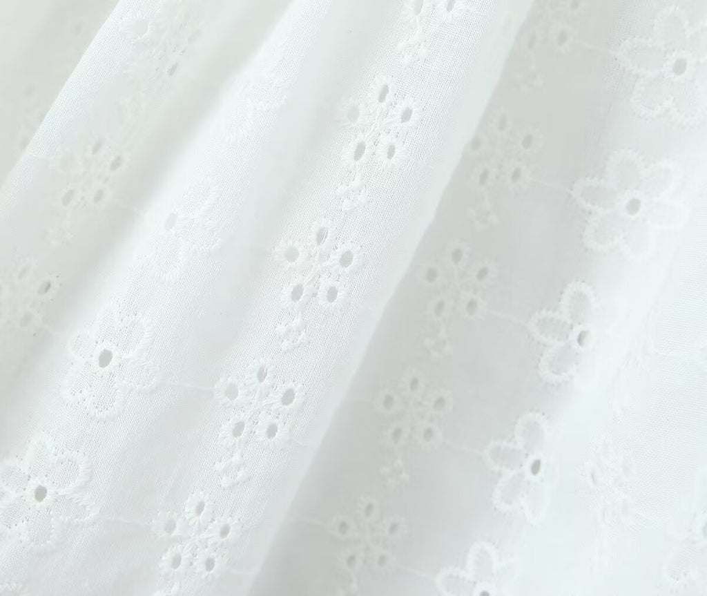 Women's White Embroidered Lace-Up Mini Dress