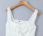 Women's White Embroidered Lace-Up Mini Dress