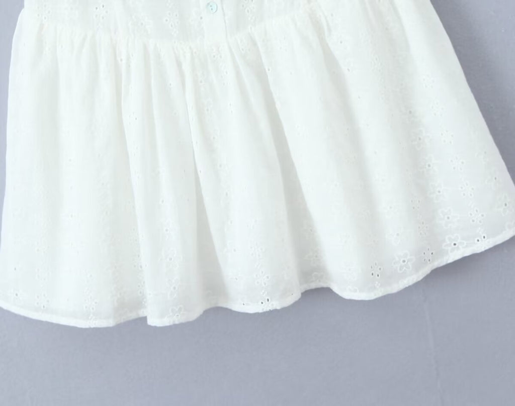 Women's White Embroidered Lace-Up Mini Dress