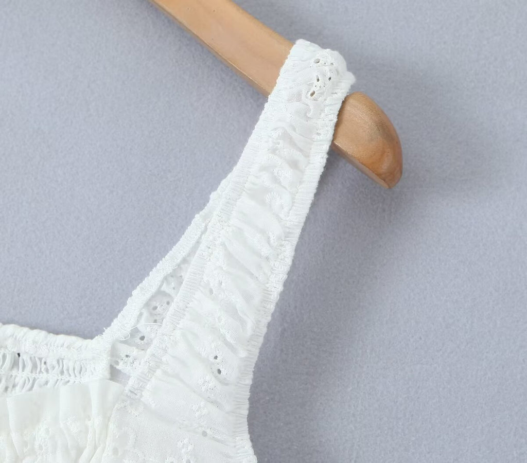 Women's White Embroidered Lace-Up Mini Dress