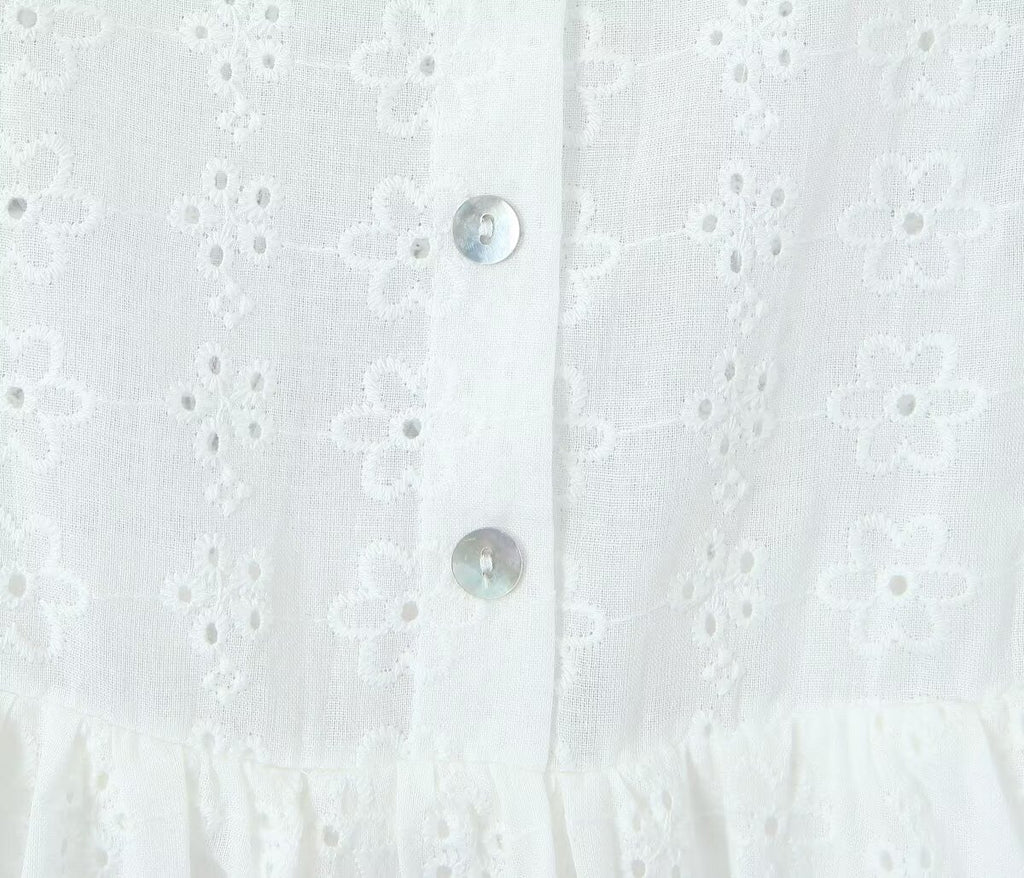 Women's White Embroidered Lace-Up Mini Dress
