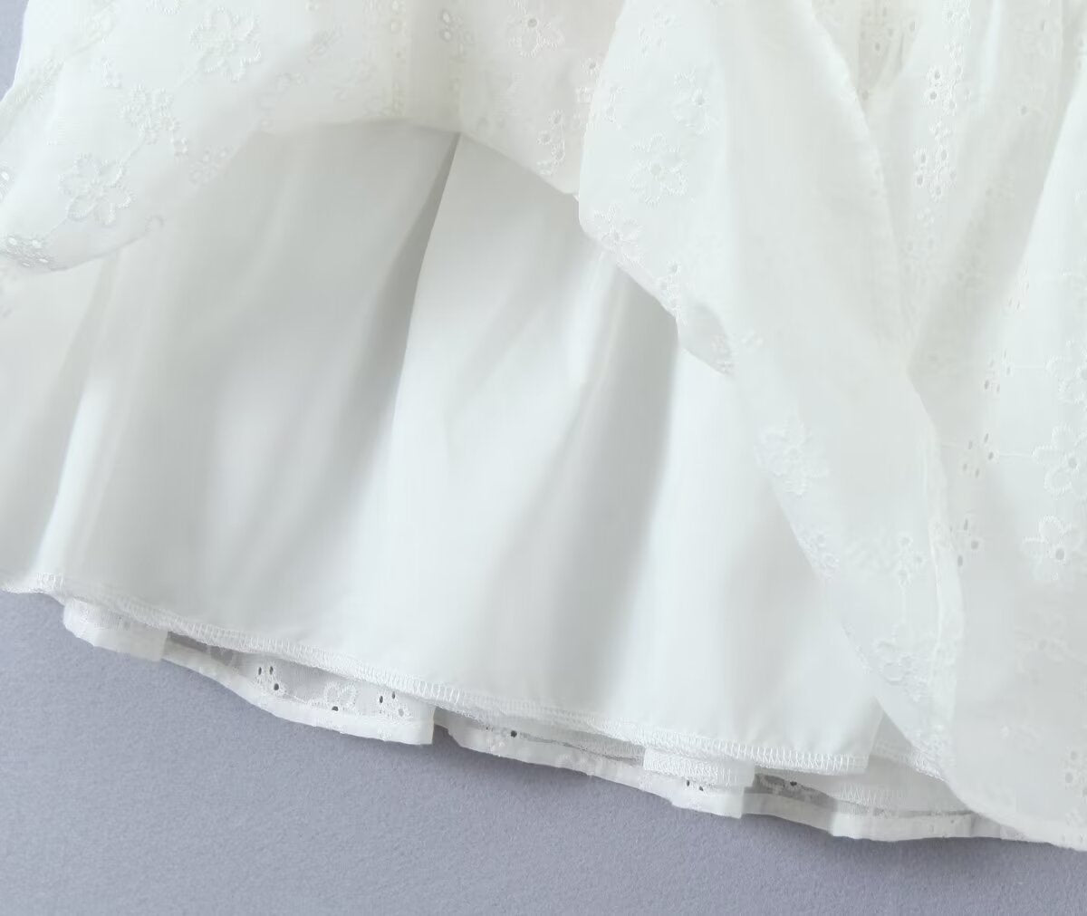 Women's White Embroidered Lace-Up Mini Dress