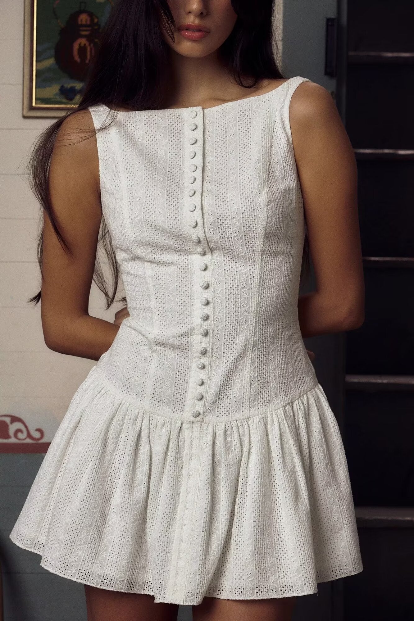 Women's French Lace Embroidered Backless A-Line Dress