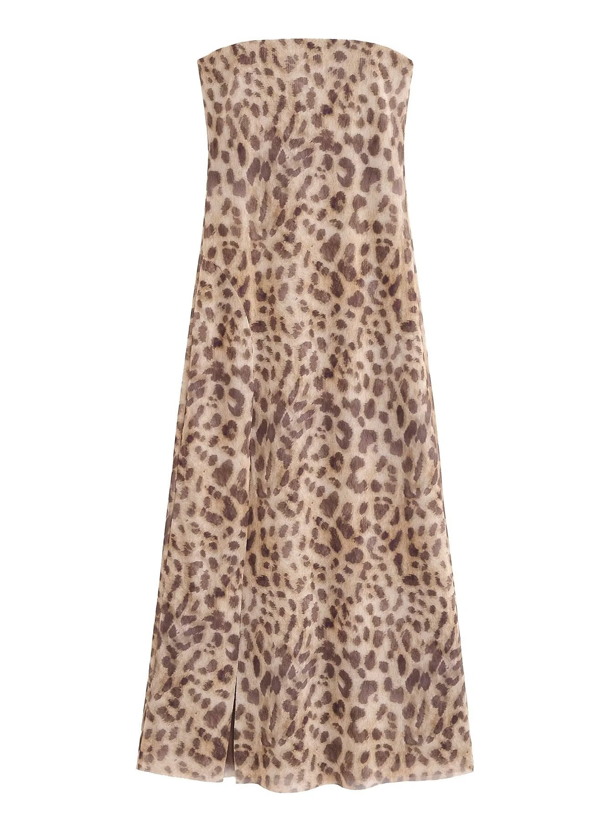 Elegant Leopard Print Strapless Dress