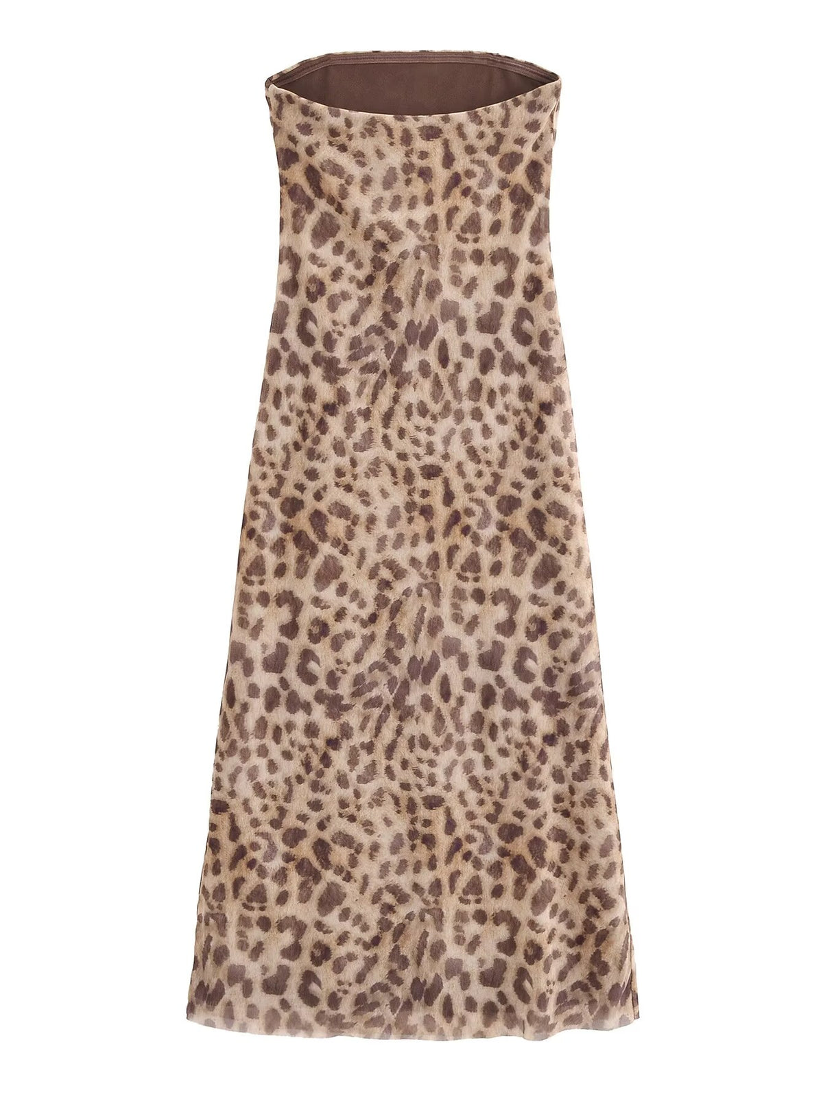 Elegant Leopard Print Strapless Dress