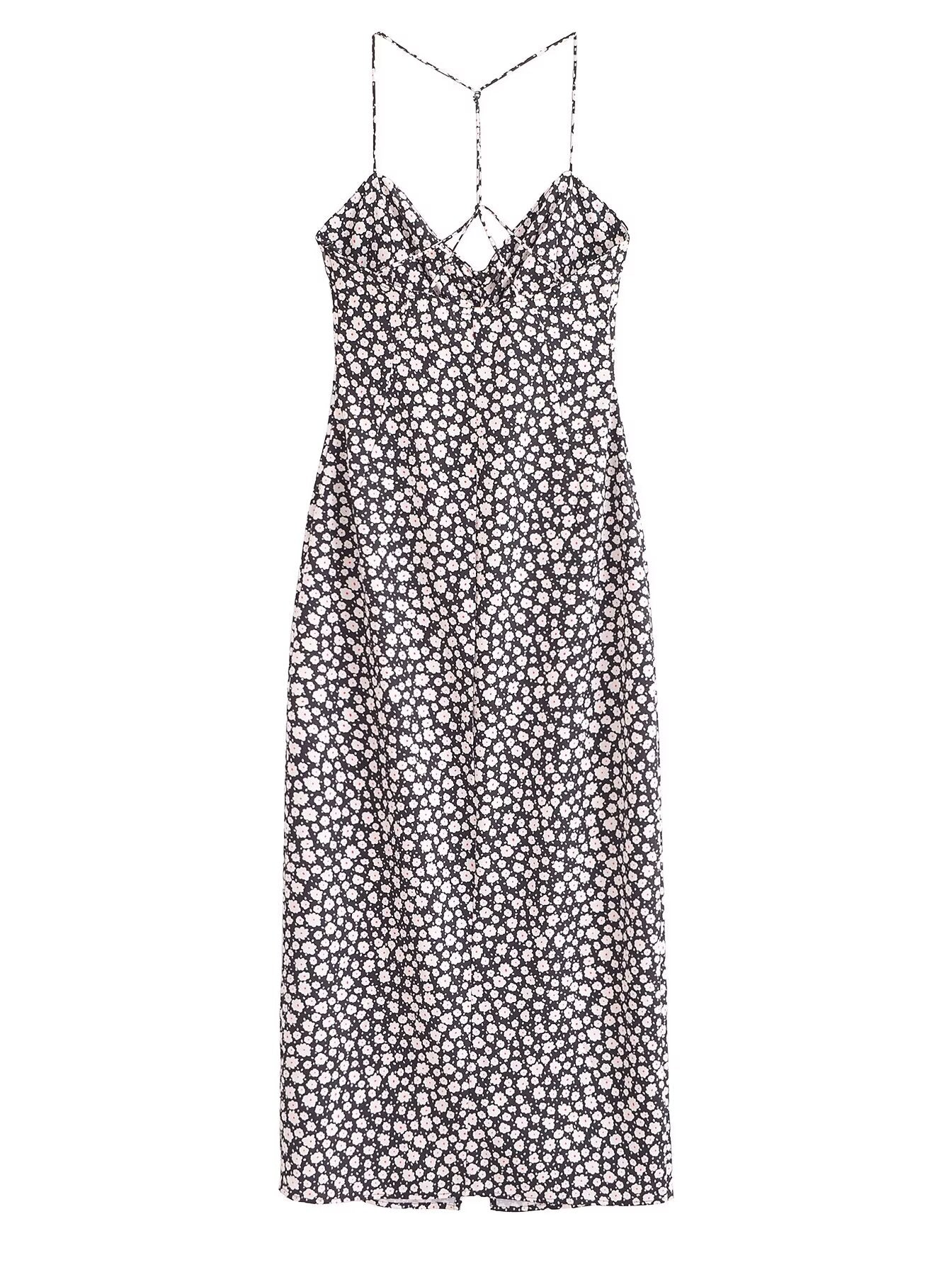 Women's Halter Floral Split Sleeveless Midi Dress